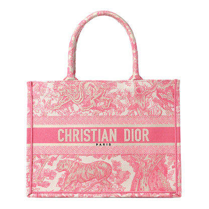 Christian Dior Canvas Embroidered Medium Dioriviera Toile De Jouy Book Tote Peony Pink 1 of 12