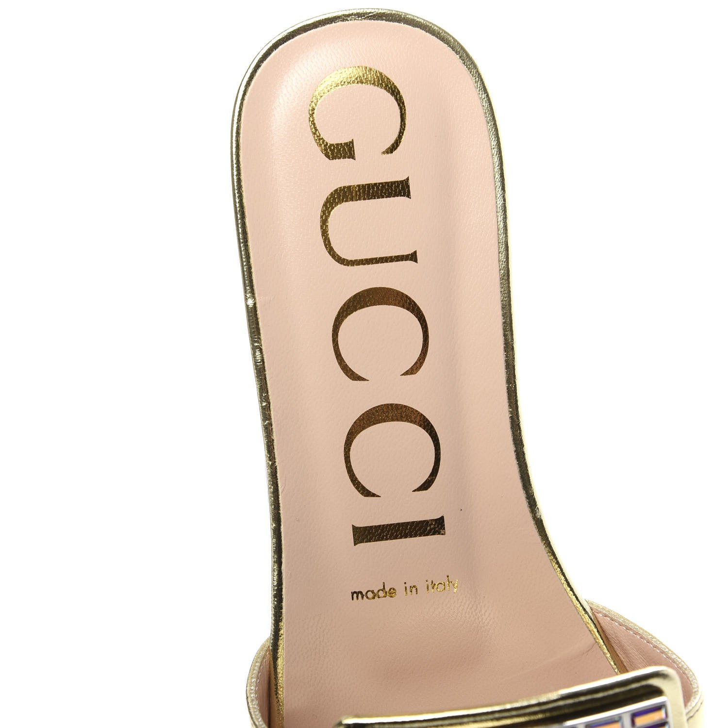 Gucci Metallic Nappa Crystal Square G Madelyn Slide Sandals 36.5 Gold 6 of 8