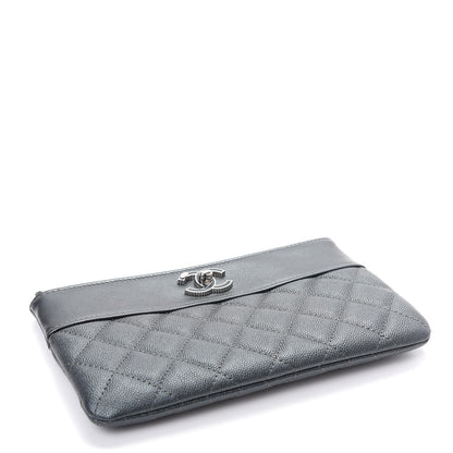 Chanel Metallic Caviar Quilted Mademoiselle Vintage Zip Pouch Dark Grey 4 of 7
