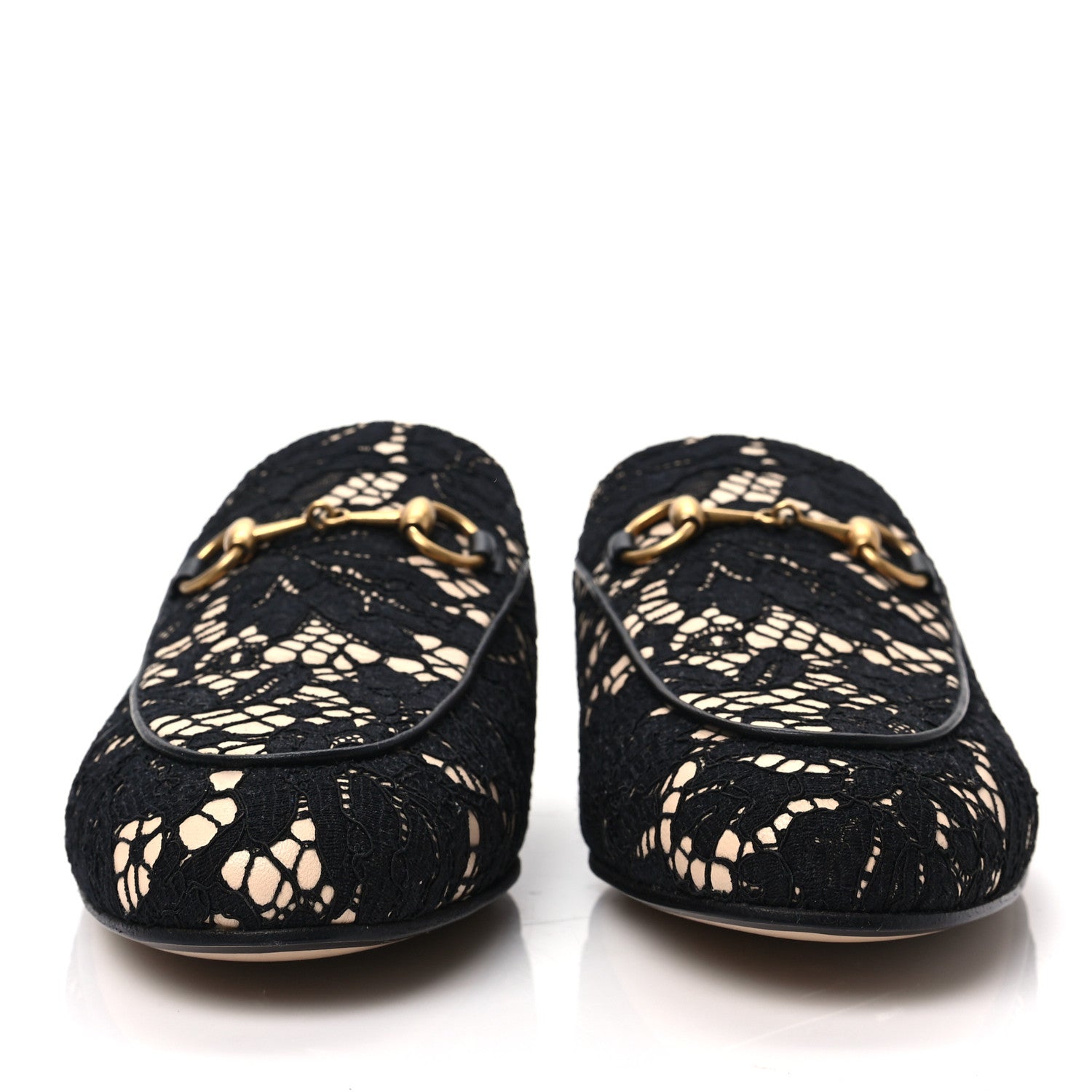 Gucci Lace Malaga Kid Womens Princetown Slippers 36.5 Black Skin Rose 2 of 8