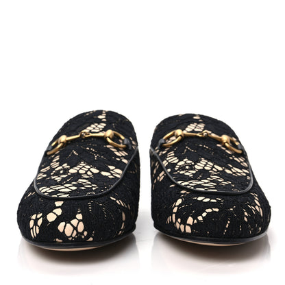 Gucci Lace Malaga Kid Womens Princetown Slippers 36.5 Black Skin Rose 2 of 8