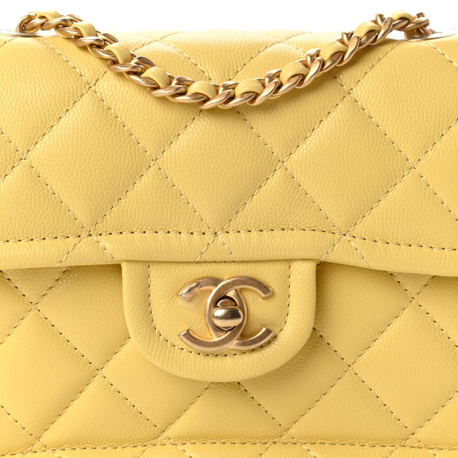 Chanel Caviar Quilted Mini Sweet Classic Flap Yellow 10 of 11