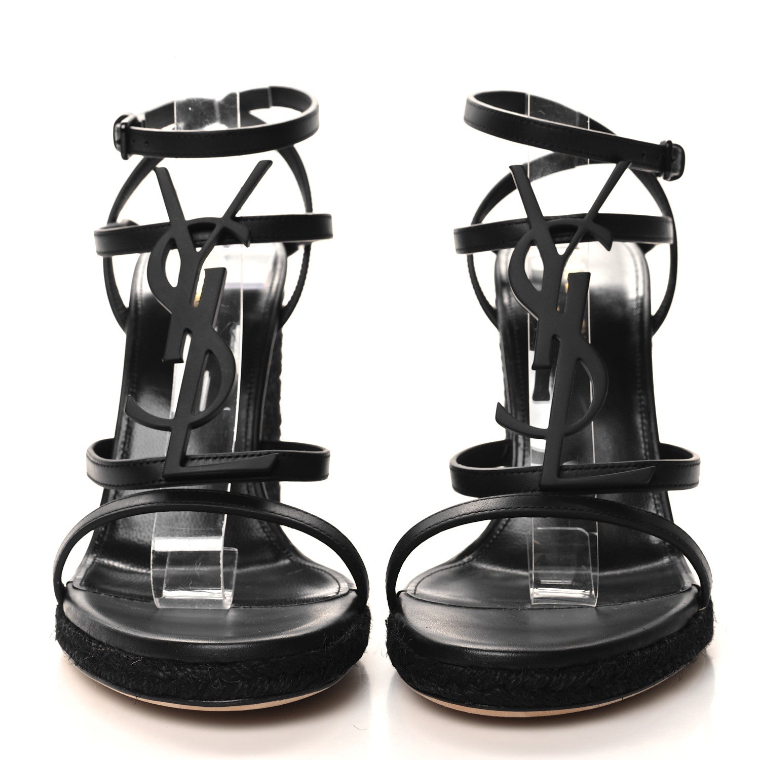 Saint Laurent Calfskin Cassandra Espadrille 105 Wedges 38.5 Black 2 of 9
