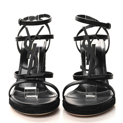 Saint Laurent Calfskin Cassandra Espadrille 105 Wedges 38.5 Black 2 of 9