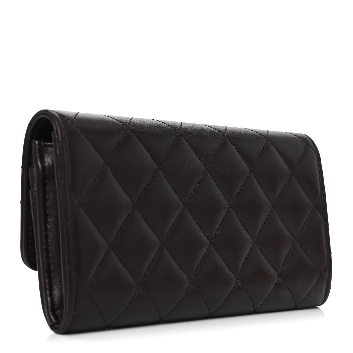 Lambskin Quilted Studded CC Large Gusset Flap Wallet Dark Purple