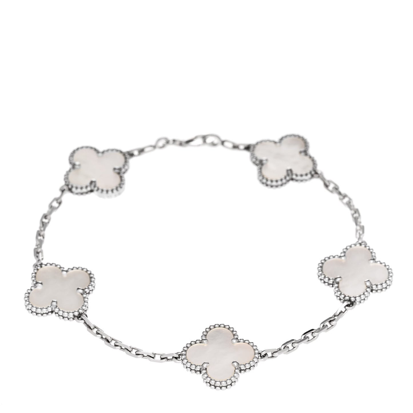 18K White Gold Mother of Pearl 5 Motifs Vintage Alhambra Bracelet