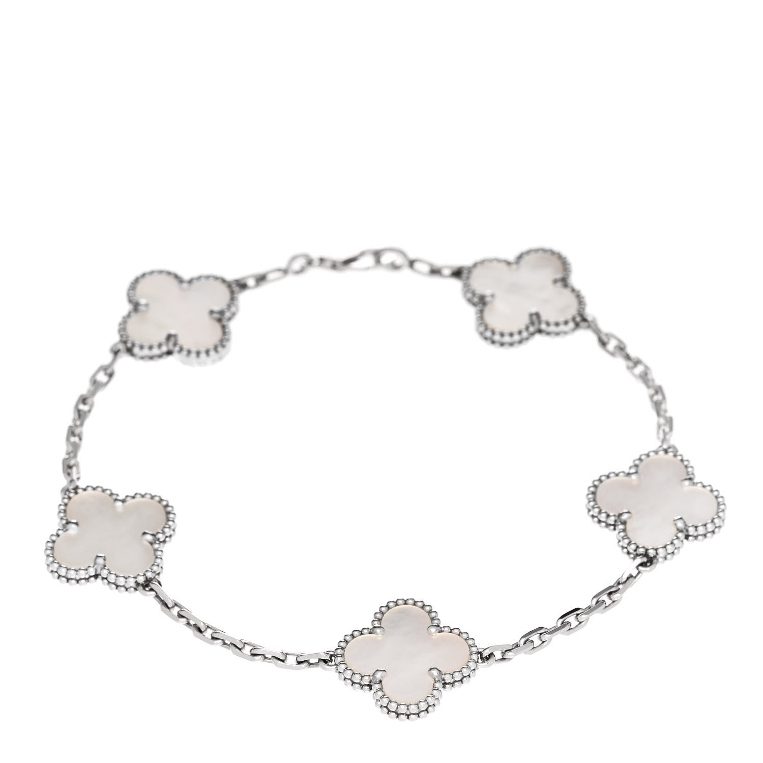 Van Cleef & Arpels 18K White Gold Mother of Pearl 5 Motifs Vintage Alhambra Bracelet 1 of 5