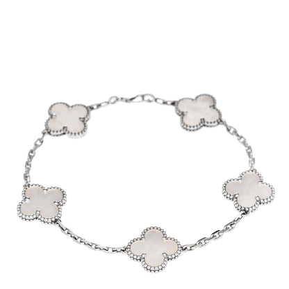 Van Cleef & Arpels 18K White Gold Mother of Pearl 5 Motifs Vintage Alhambra Bracelet 1 of 5