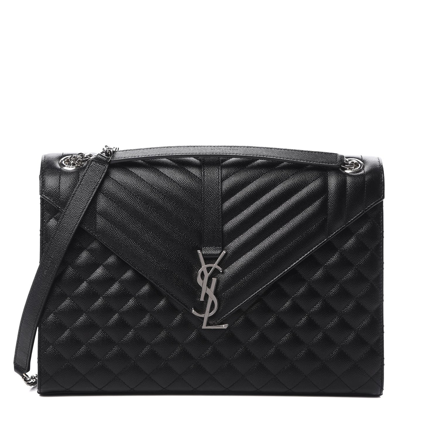 Grain De Poudre Textured Mixed Matelasse Large Triquilt Monogram Satchel Black