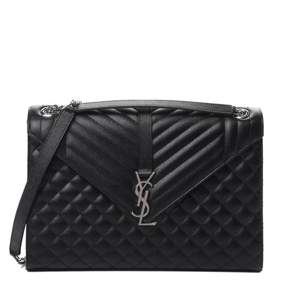 Saint Laurent Grain De Poudre Textured Mixed Matelasse Large Triquilt Monogram Satchel Black 1 of 12