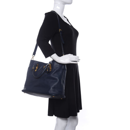 Prada Soft Calfskin Shopping Tote Navy 2 of 14