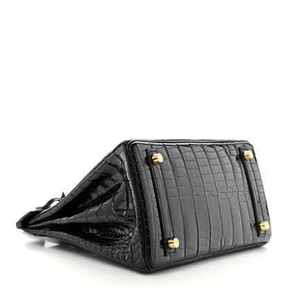 Hermes Shiny Porosus Crocodile Birkin 25 Black 5 of 11