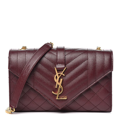 Saint Laurent Grain De Poudre Tri-Quilt Monogram Small College Bag Burgundy 1 of 8