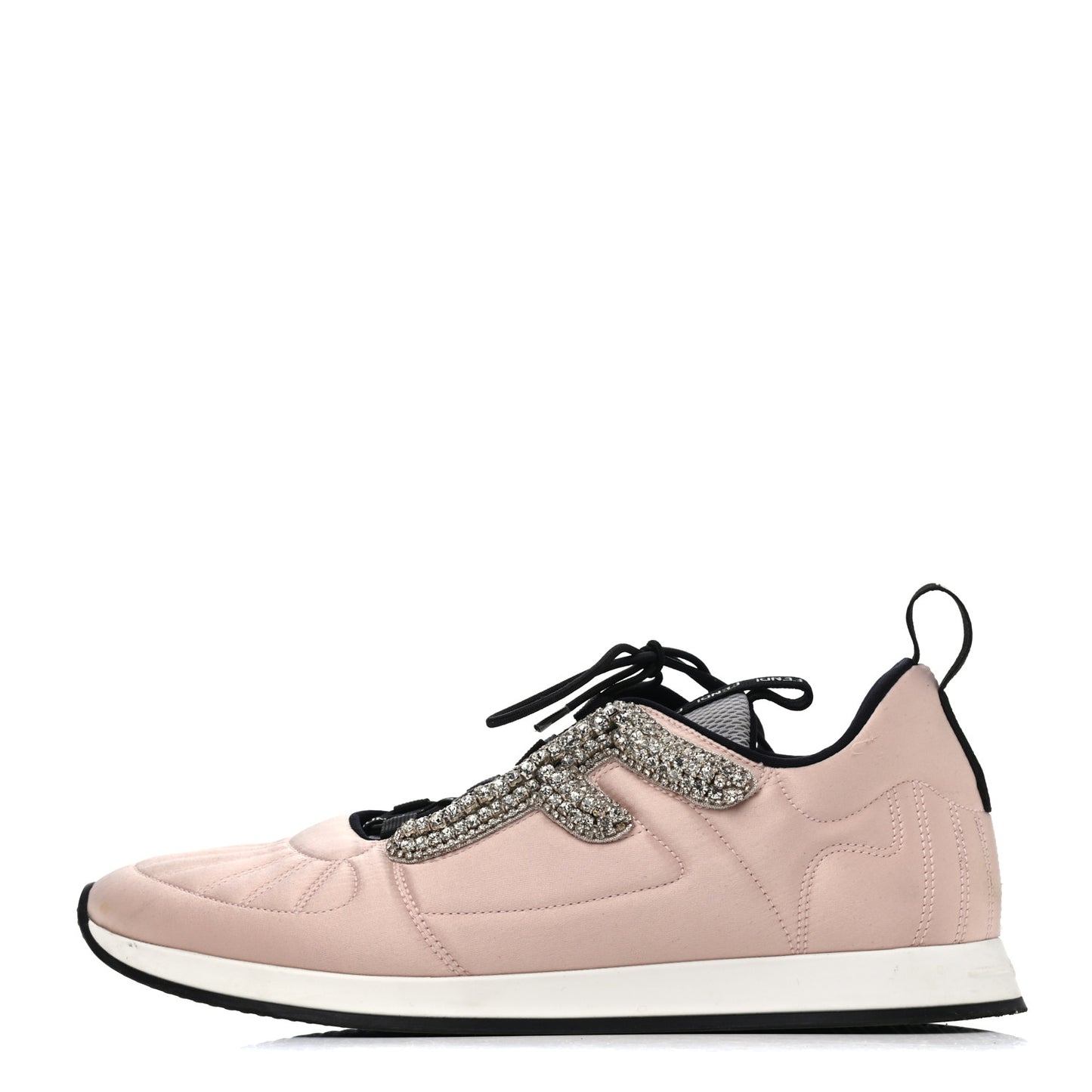 Stretch Satin Crystal Embellished FFreedom Sneakers 38 Rosa