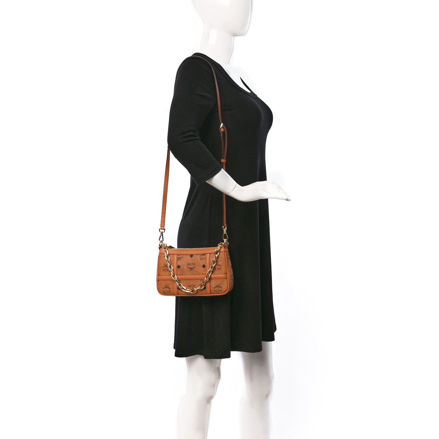MCM Visetos Nappa Mini Delmy Chain Shoulder Bag Cognac 2 of 9