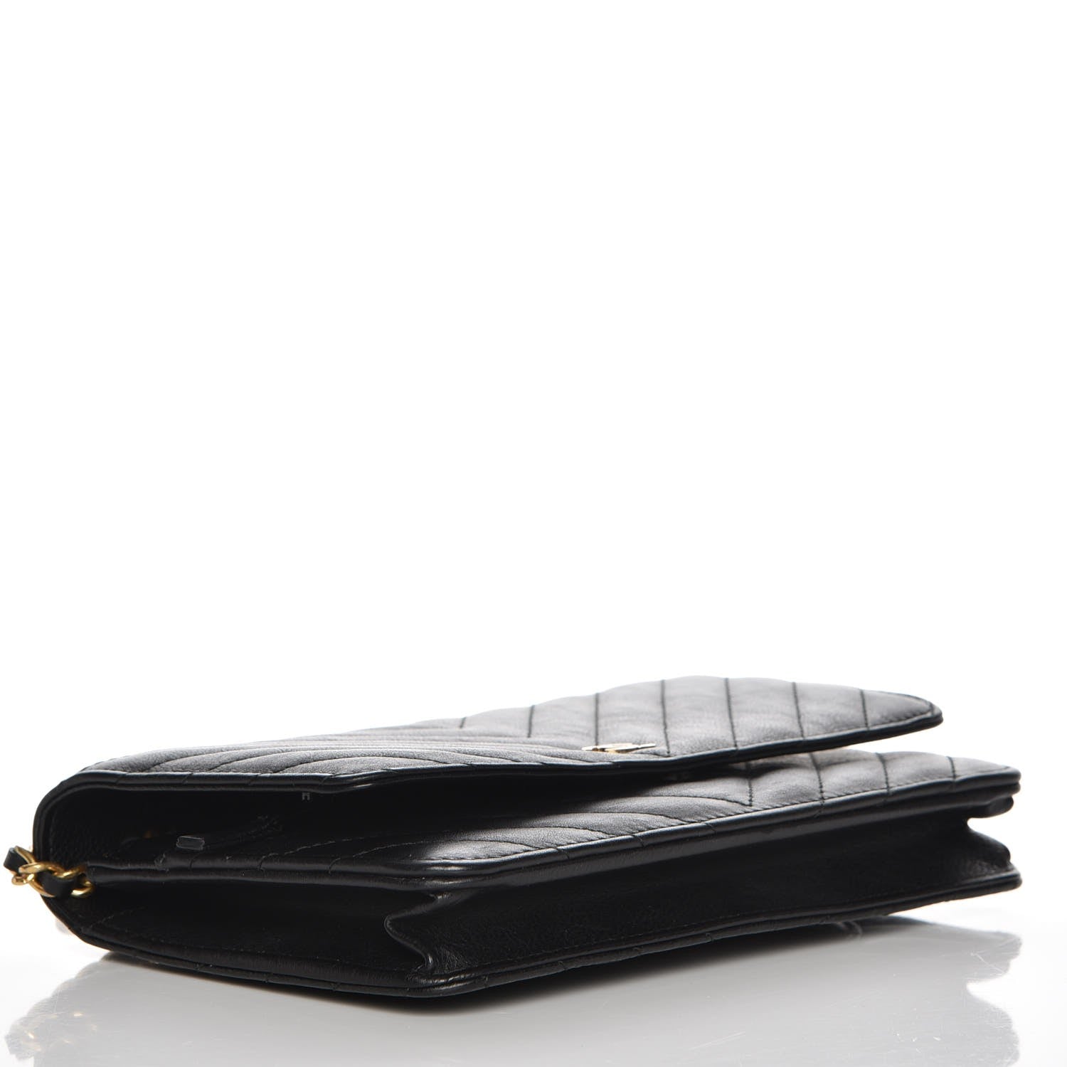 Chanel Calfskin Chevron Quilted Wallet On Chain WOC Black 4 of 9
