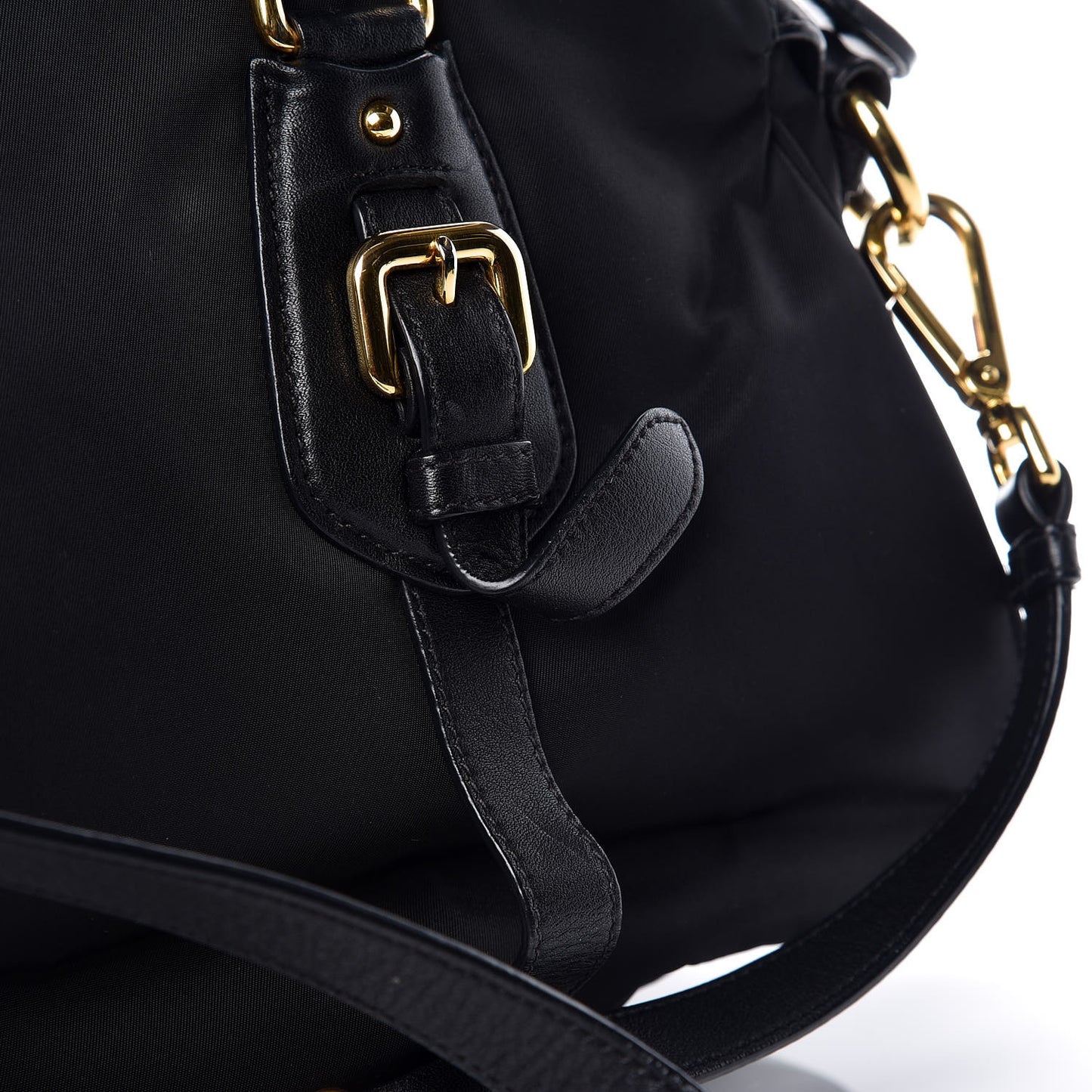Nylon Tessuto Soft Calfskin Small Shopping Satchel Black