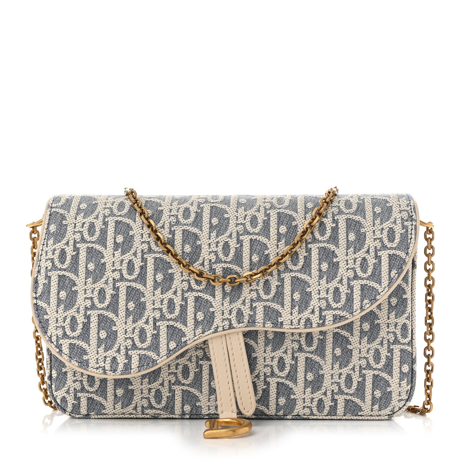 Christian Dior Chambray Oblique Pouch With Strap Blue Light Biscuit Blue Light Biscuit 1 of 10