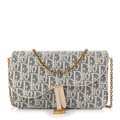 Christian Dior Chambray Oblique Pouch With Strap Blue Light Biscuit Blue Light Biscuit 1 of 10