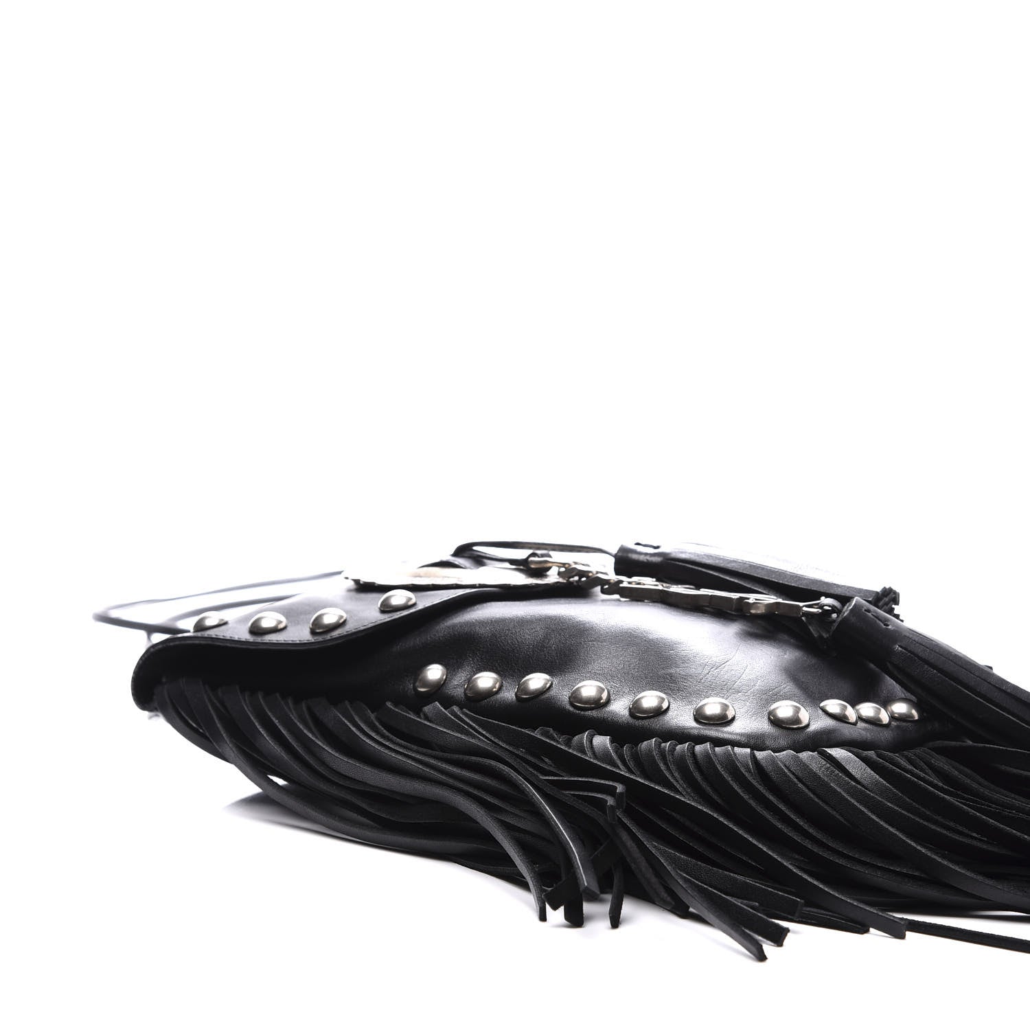 Saint Laurent Calfskin Fringe Small Studded Anita Crossbody Bag Black 6 of 9