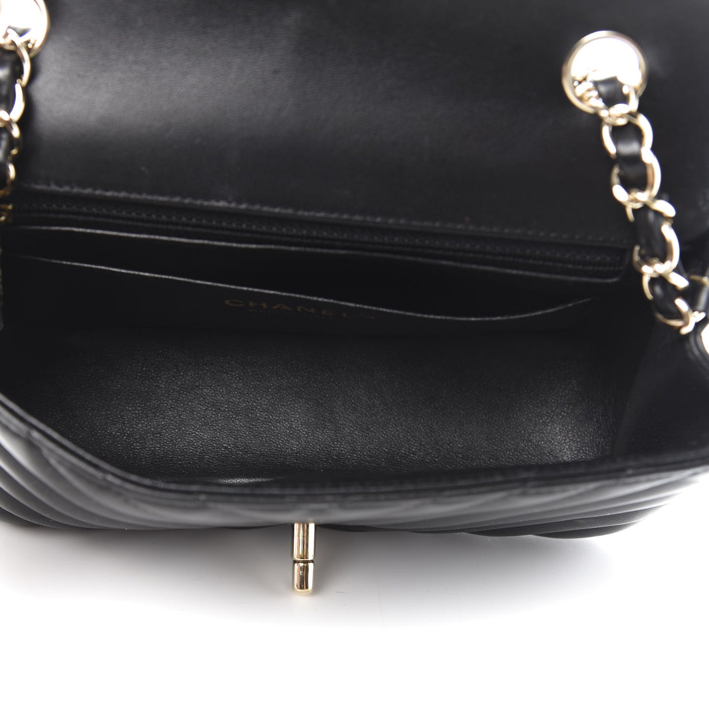 Lambskin Chevron Quilted Mini Rectangular Flap Black