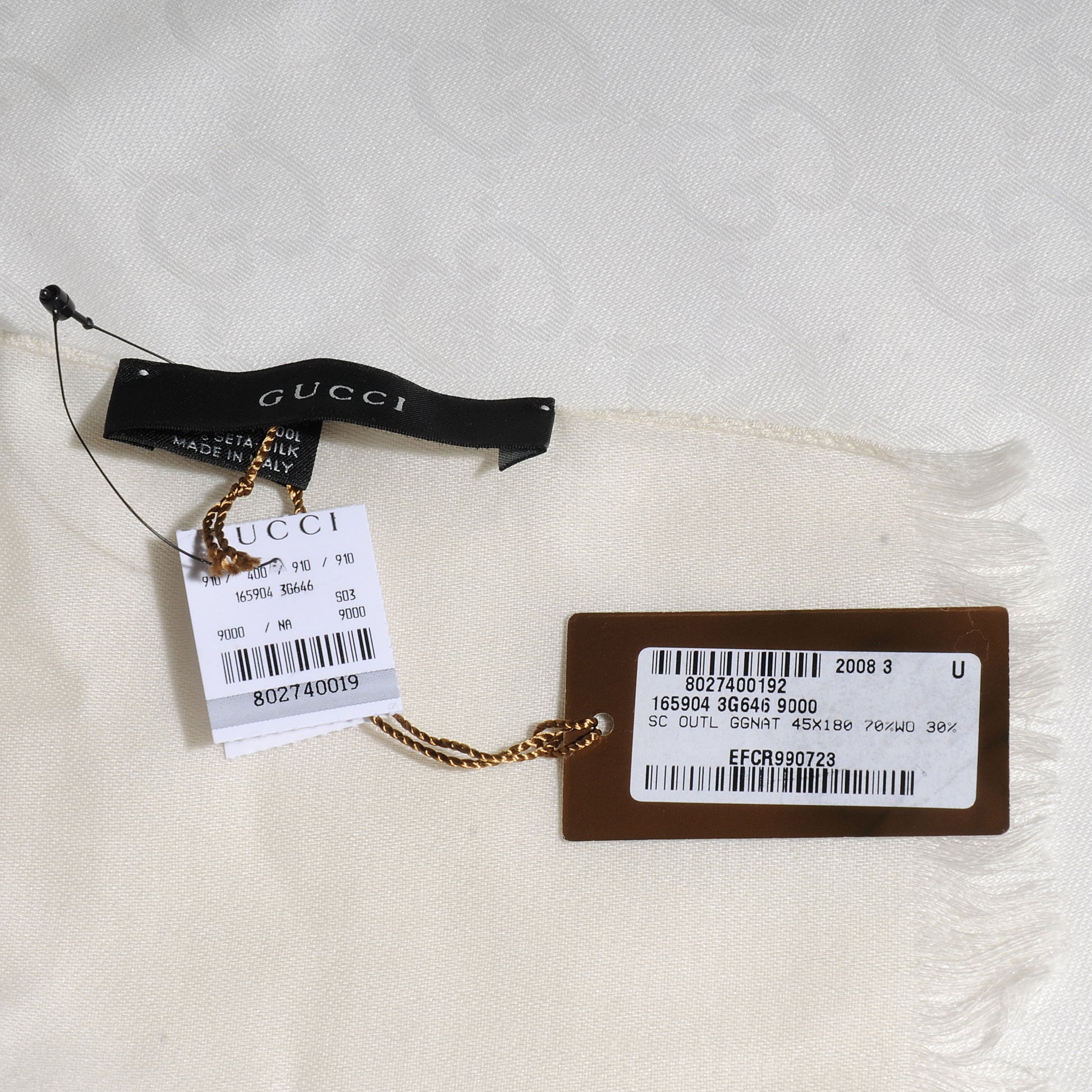 Gucci Wool Silk Monogram Scarf White 4 of 4