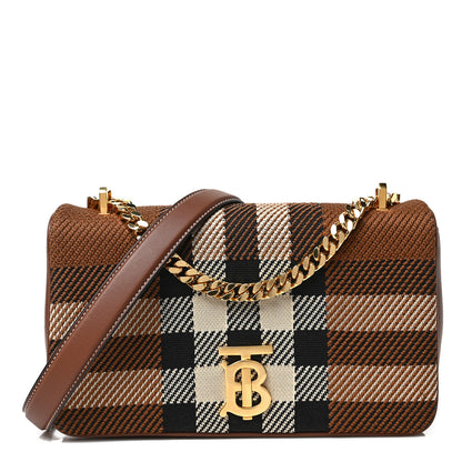 Burberry Calfskin Knit Check Small Lola Bag Dark Birch Brown 1 of 8