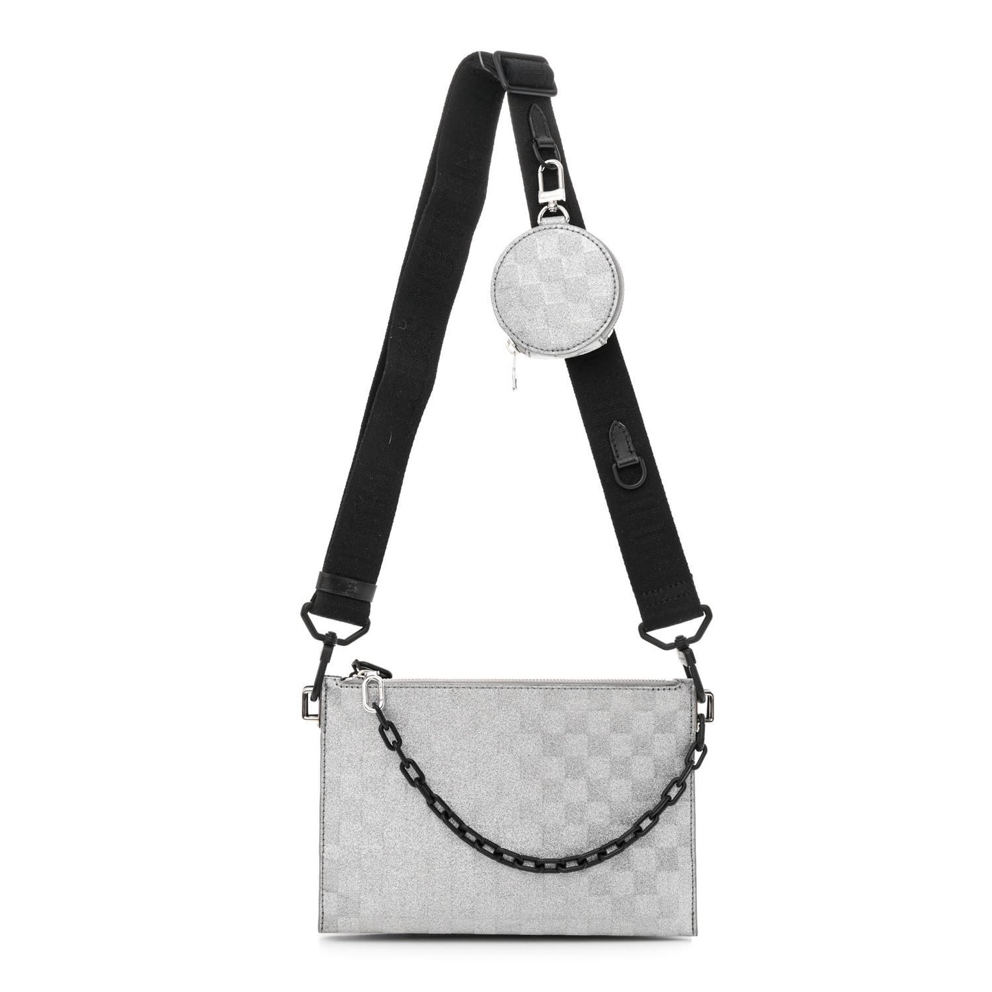 Damier Glitter Taurillon Monogram In The Loop Trio Pouch Black Silver