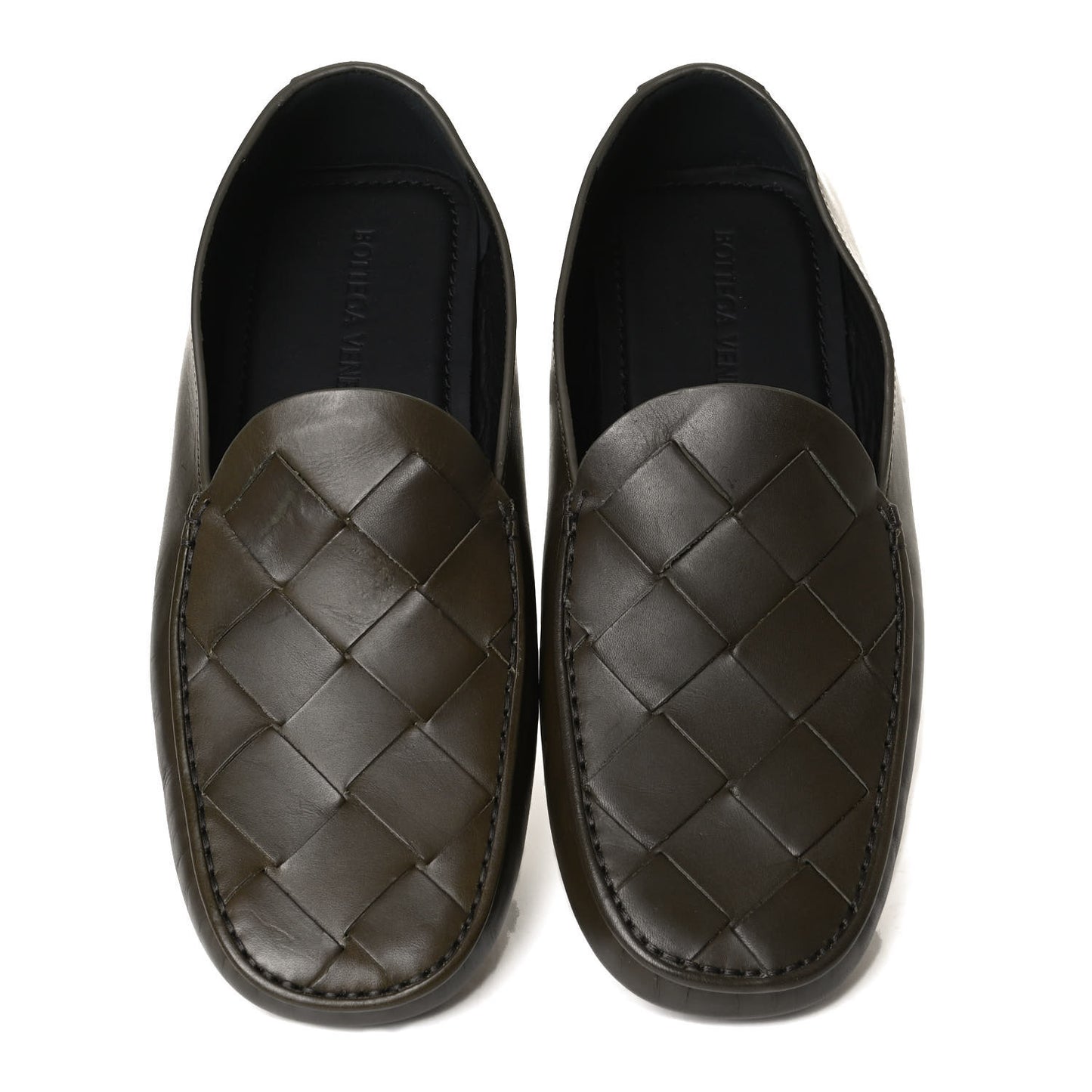 Nappa Intrecciato Driver Loafers 42 Khaki
