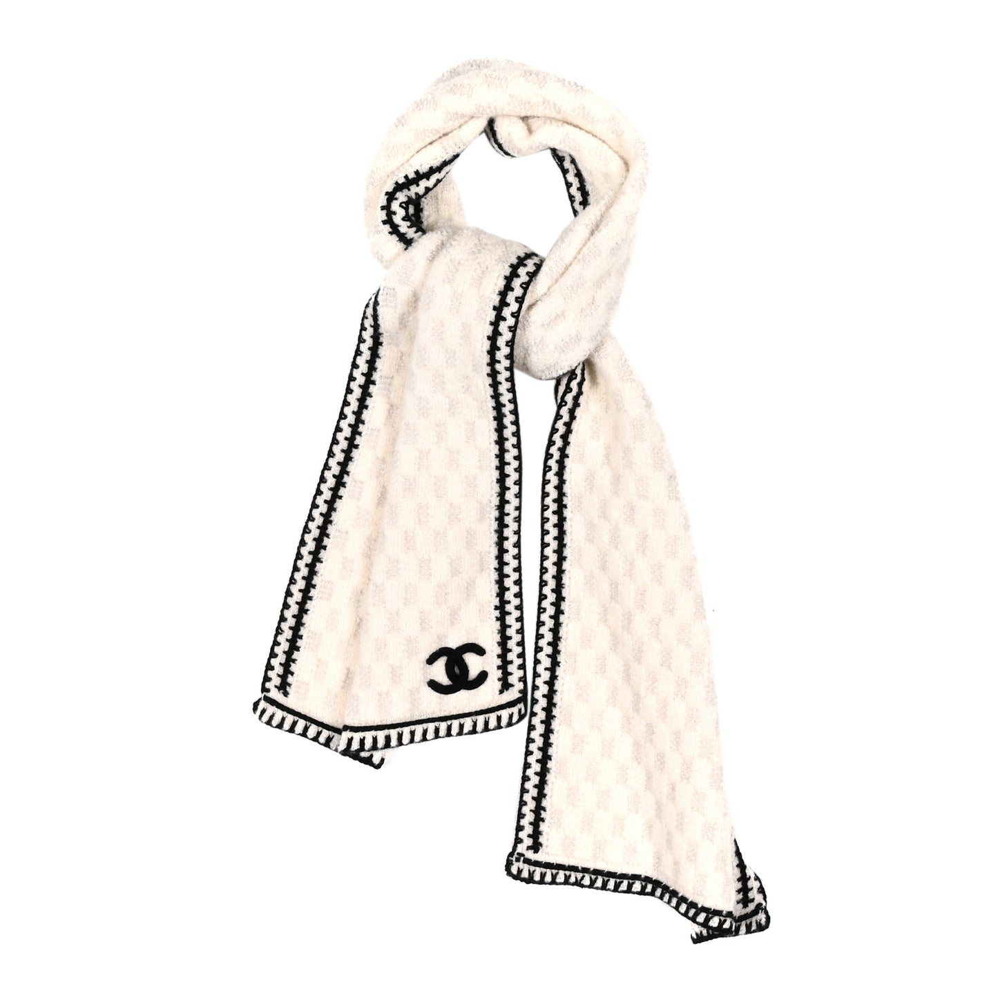 Cashmere Silk CC Knitted Scarf Black White