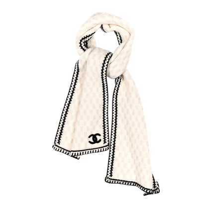 Chanel Cashmere Silk CC Knitted Scarf Black White 1 of 3