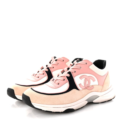 Chanel Nylon Lambskin Suede Calfskin CC Sneakers 40 Pink White Black 4 of 10