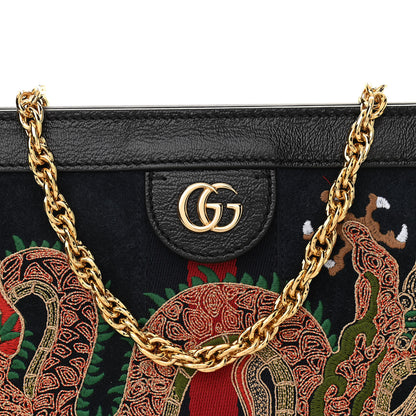 Gucci Suede Patent Web Dragon Embroidered Medium Ophidia Chain Shoulder Bag Blue Black 8 of 10