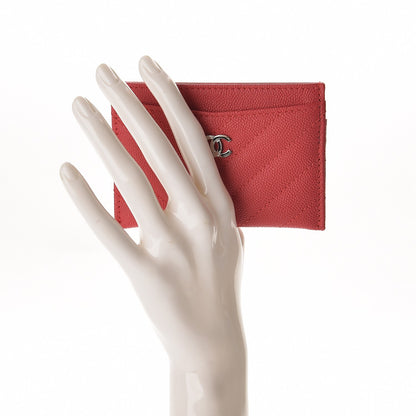 Chanel Caviar Chevron Quilted Card Holder Light Red 2 of 8