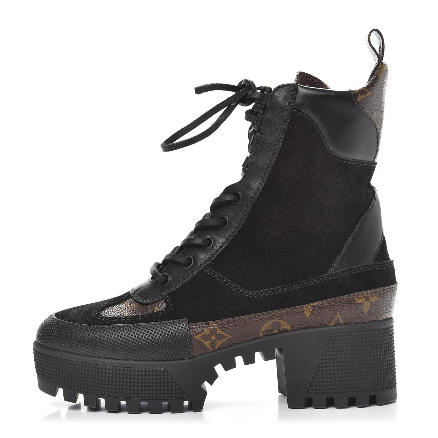 Suede Calfskin Monogram Laureate Platform Desert Boots 36 Black