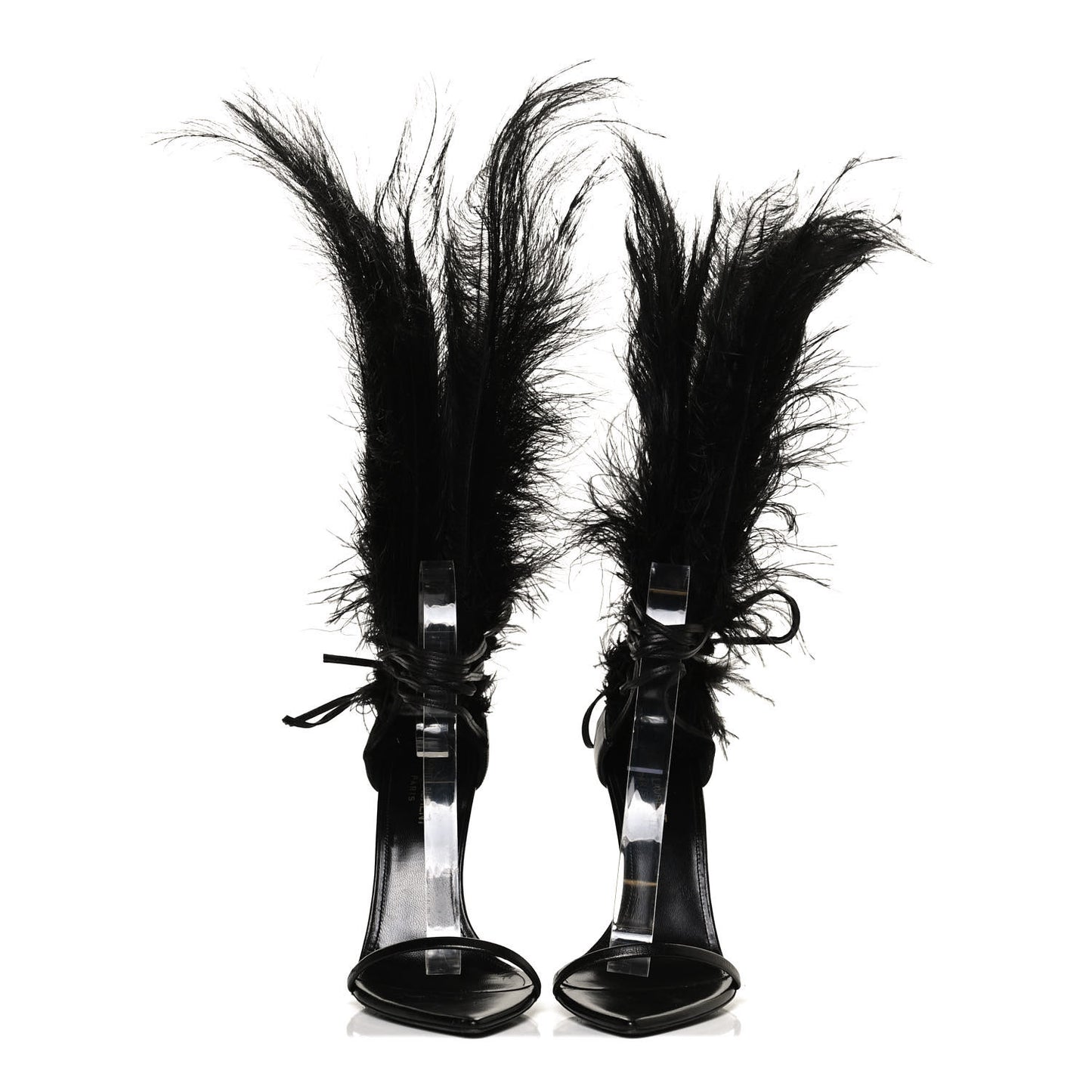 Feather Embellished Calfskin Talitha Ankle-Wrap Sandals 39 Black