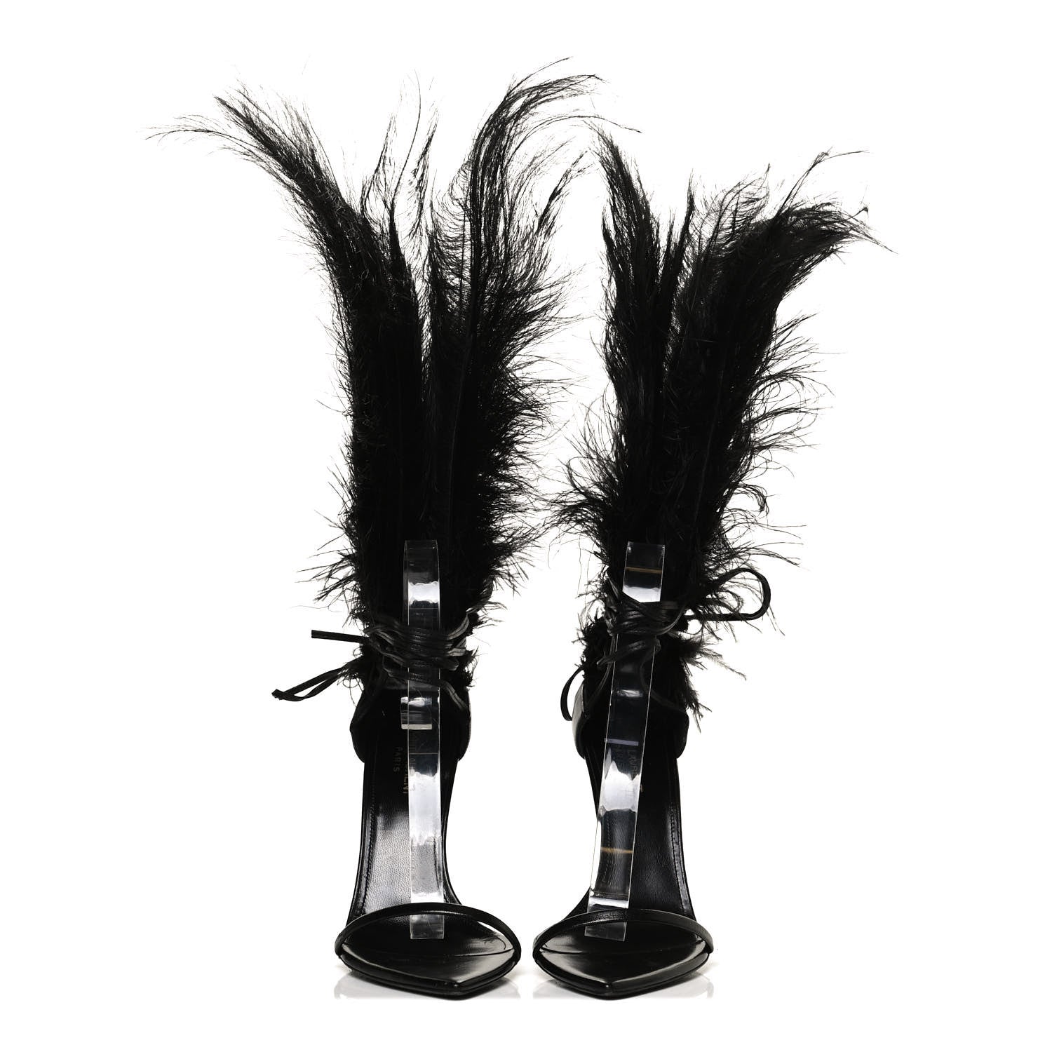 Saint Laurent Feather Embellished Calfskin Talitha Ankle-Wrap Sandals 39 Black 2 of 11