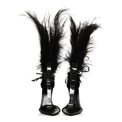 Saint Laurent Feather Embellished Calfskin Talitha Ankle-Wrap Sandals 39 Black 2 of 11