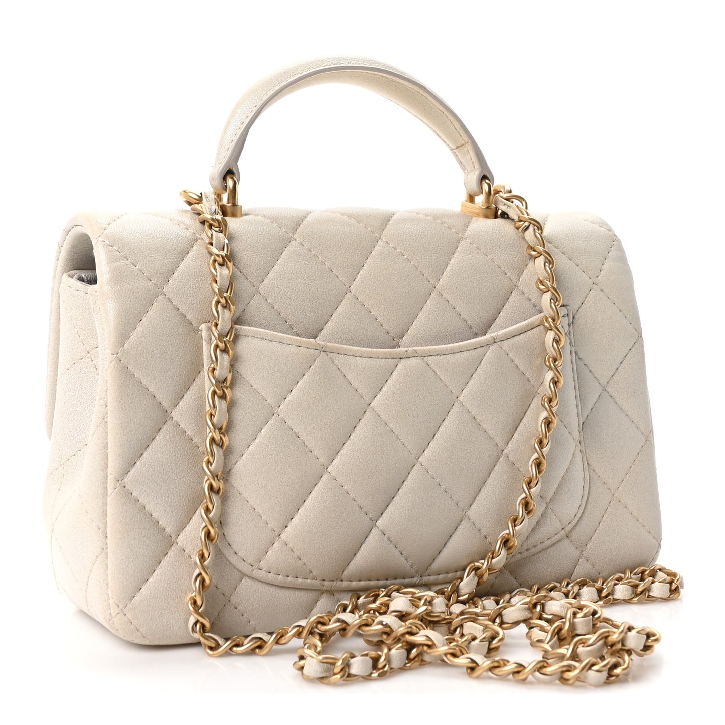 Iridescent Lambskin Quilted Mini Top Handle Rectangular Flap White