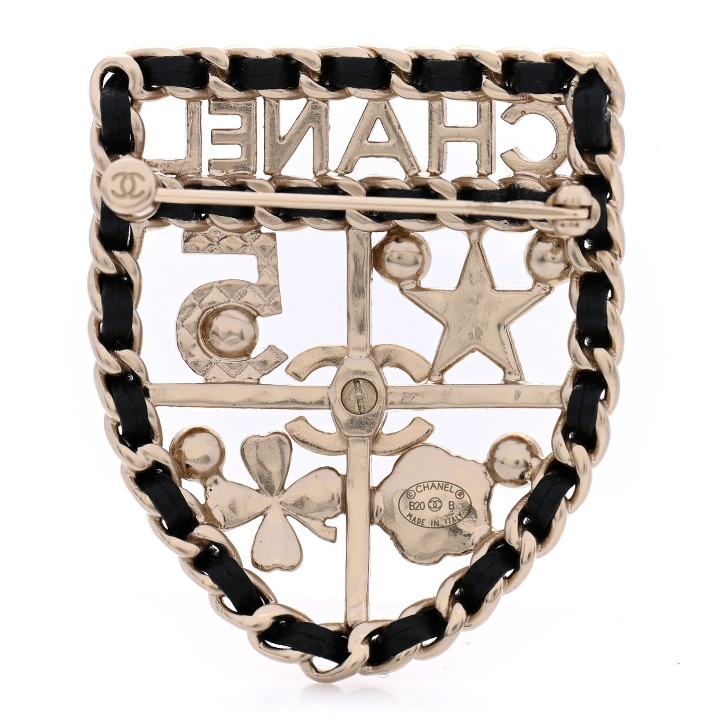 Lambskin Pearl Strass Sergeant Chanel Shield Brooch Gold