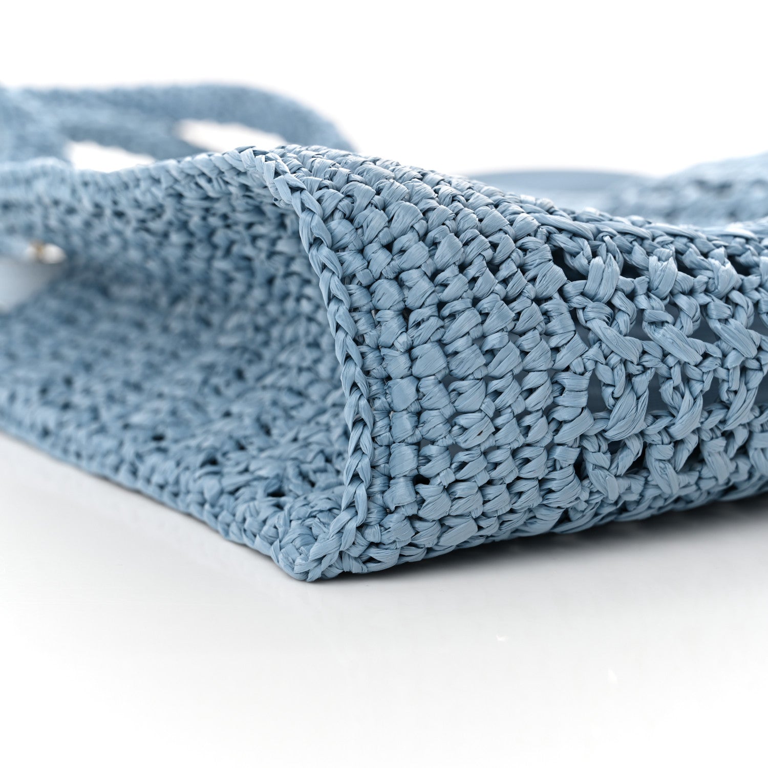 Miu Miu Raffia Crochet Woven Tote Bag Blue 9 of 11
