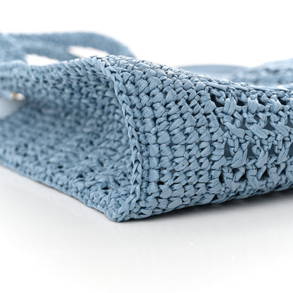 Miu Miu Raffia Crochet Woven Tote Bag Blue 9 of 11