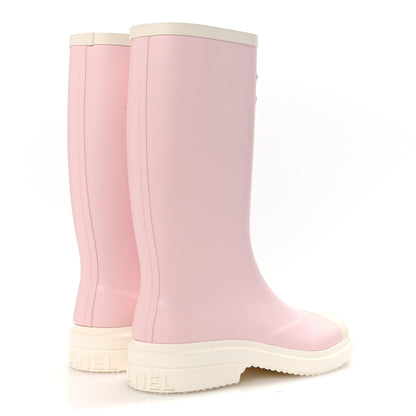 Chanel Caoutchouk CC High Boots 38 Light Pink White 5 of 8