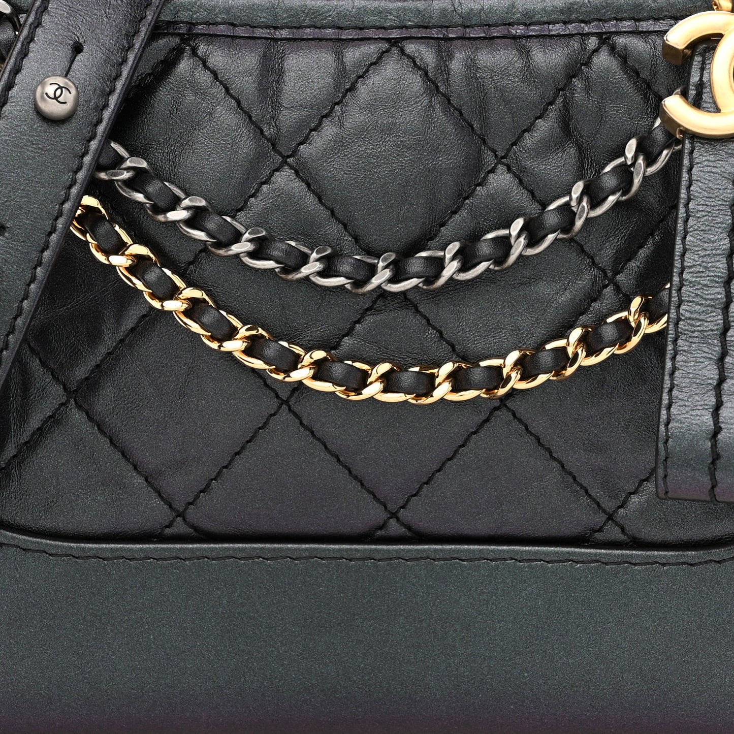 Iridescent Aged Calfskin Quilted Small Gabrielle Hobo Black