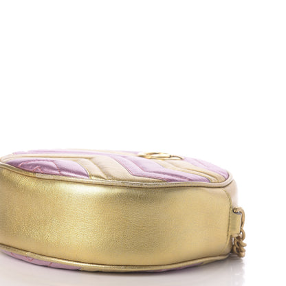 Gucci Metallic Calfskin Matelasse Mini GG Marmont Round Shoulder Bag Gold Pink 7 of 11