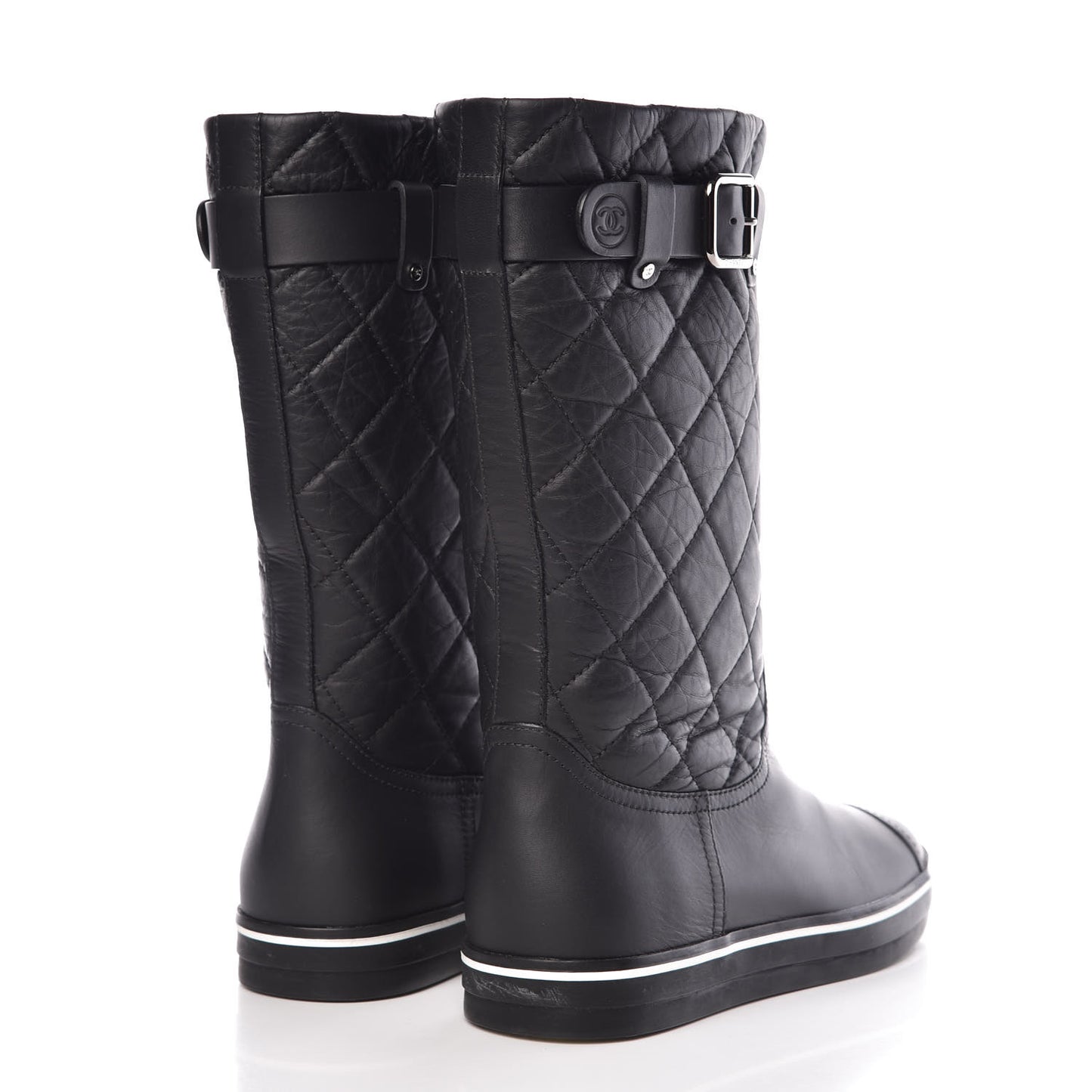 Aged Calfskin Quilted Boots 36.5 Black