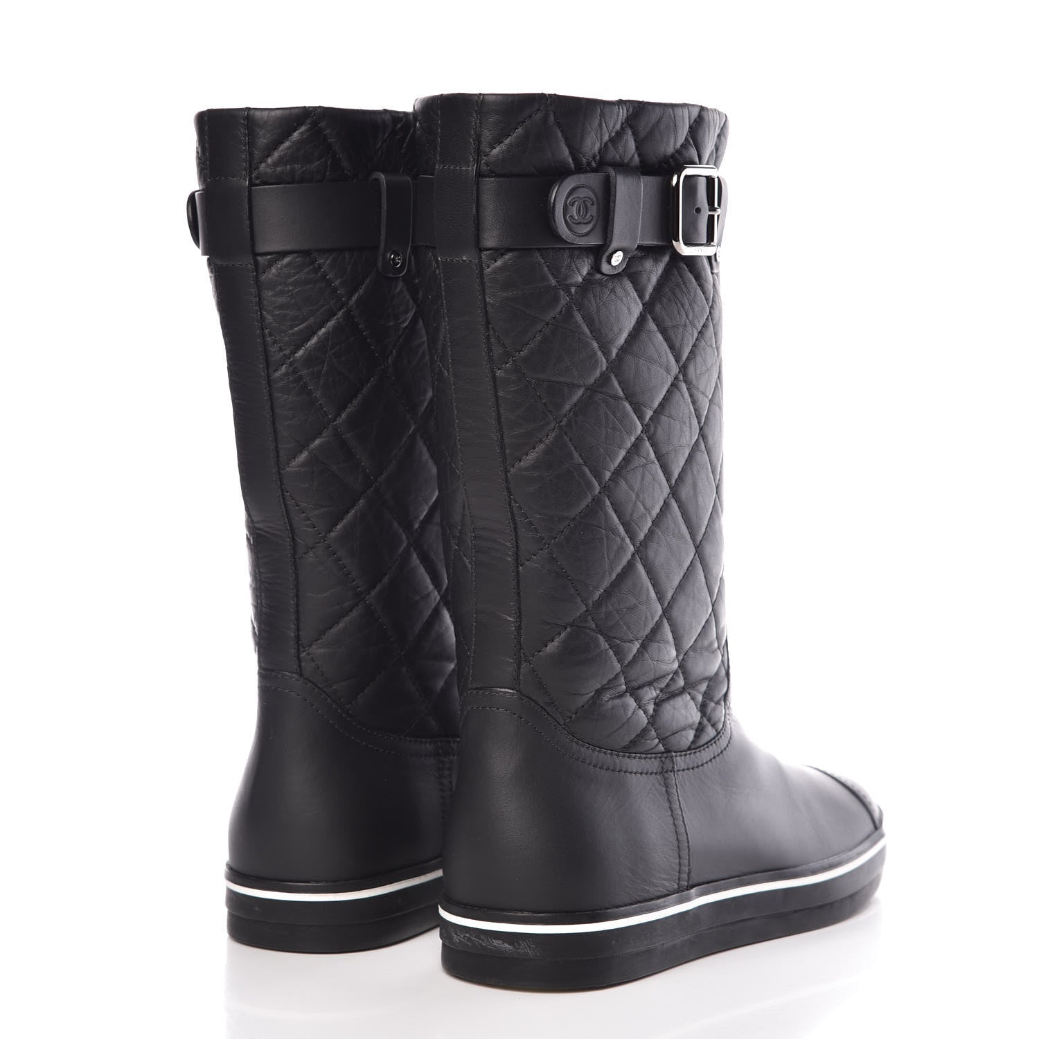 Chanel Aged Calfskin Quilted Boots 36.5 Black 4 of 9