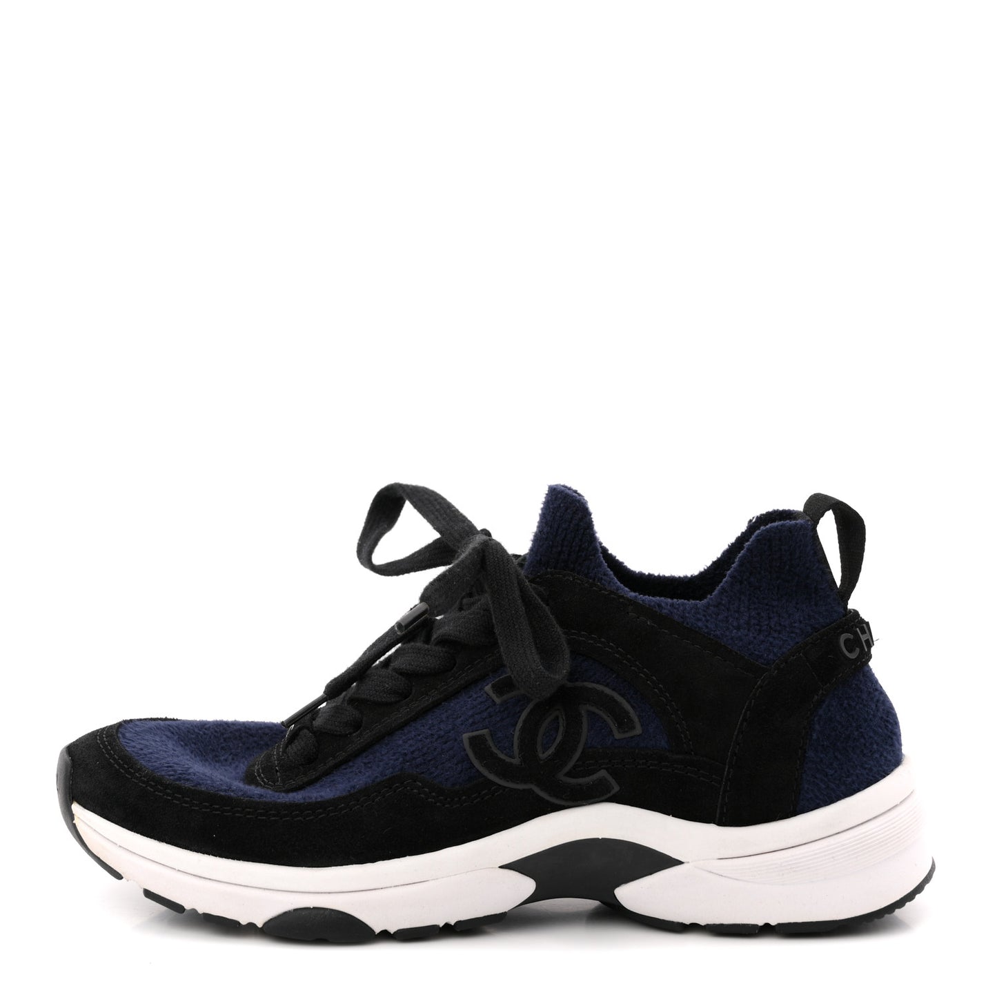 Knit Fabric Suede Calfskin Womens CC Sneakers 36 Navy Black