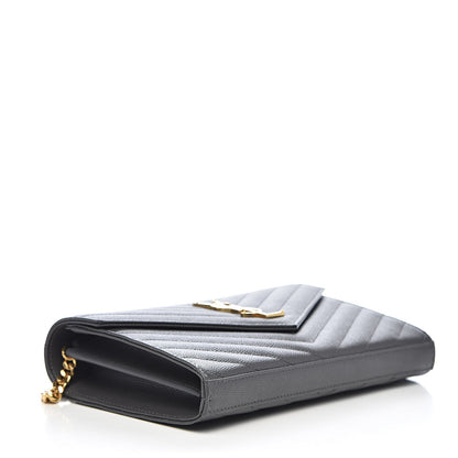Saint Laurent Grain De Poudre Matelasse Chevron Monogram Chain Wallet Earth 4 of 9