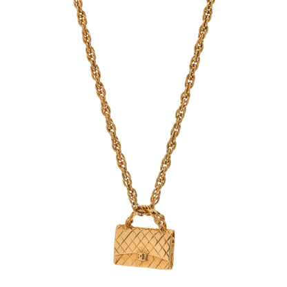 Chanel Metal Chain Flap Bag Pendant Necklace Gold 1 of 4